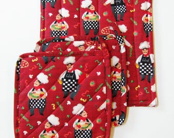 Italian Fat Chef Potholders and Hot Pad (3 Items Total)