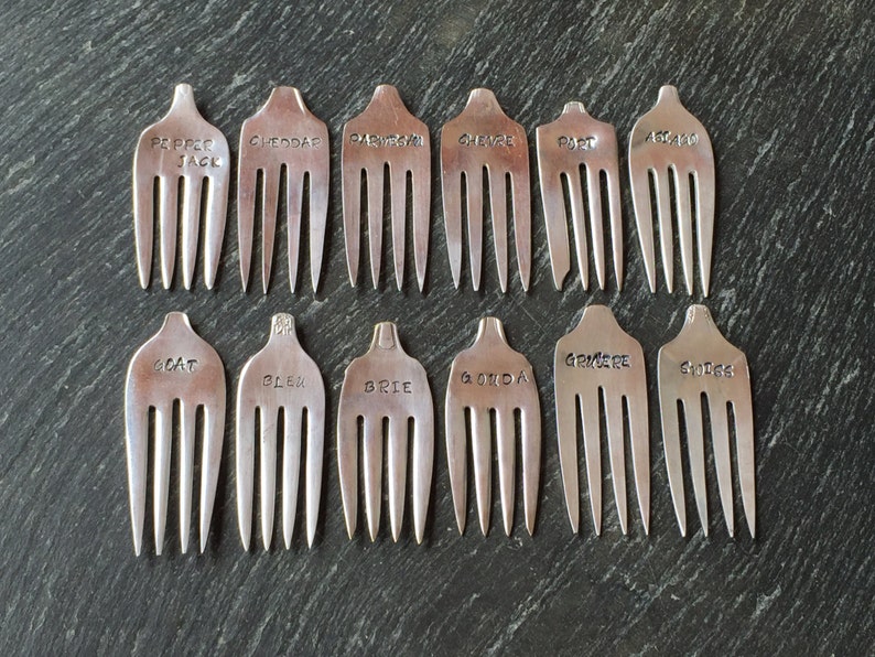 Hand stamped fork cheese marker sets Silverware gifts Fork & Etsy