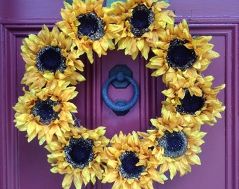 Sunflower Wreath. Just Blossoms. Large Golden Yellow Sunflower and Grapevine Wreath for Summer/ Autumn/ Fall/ Thanksgiving.