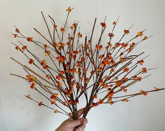 Faux Bittersweet Stems: 29" Fall Decor Twig Sprays (Pair)