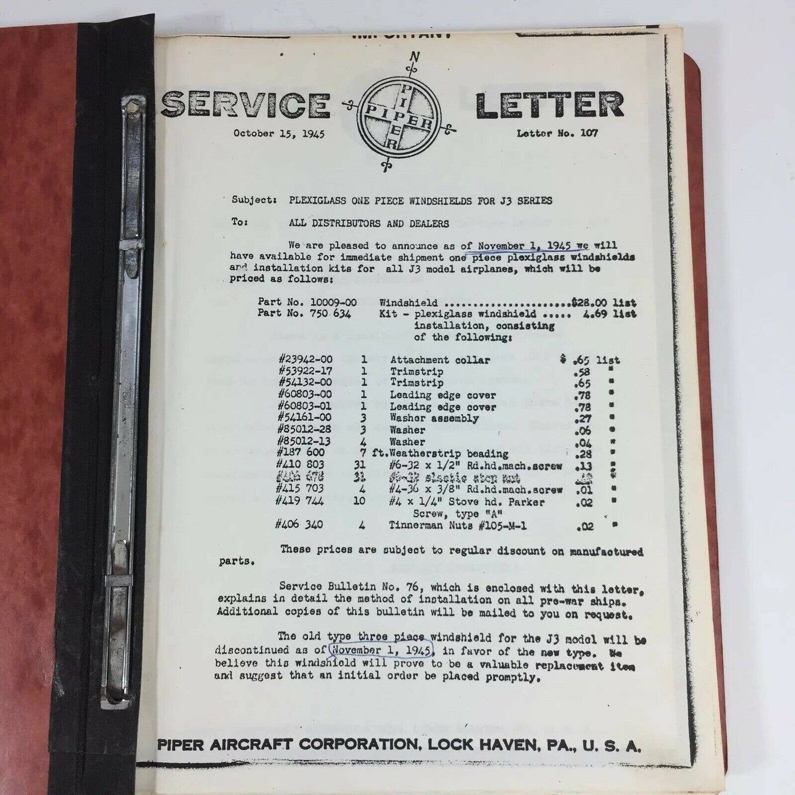 Vintage Lot PIPER Aircraft Service Letters Bulletins Copies Etsy