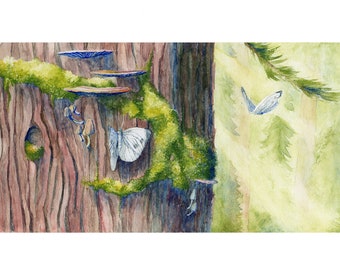 Title "Forest Fairies" - Fine Art Watercolor Glicee Print - Inspired by Redwood Forest