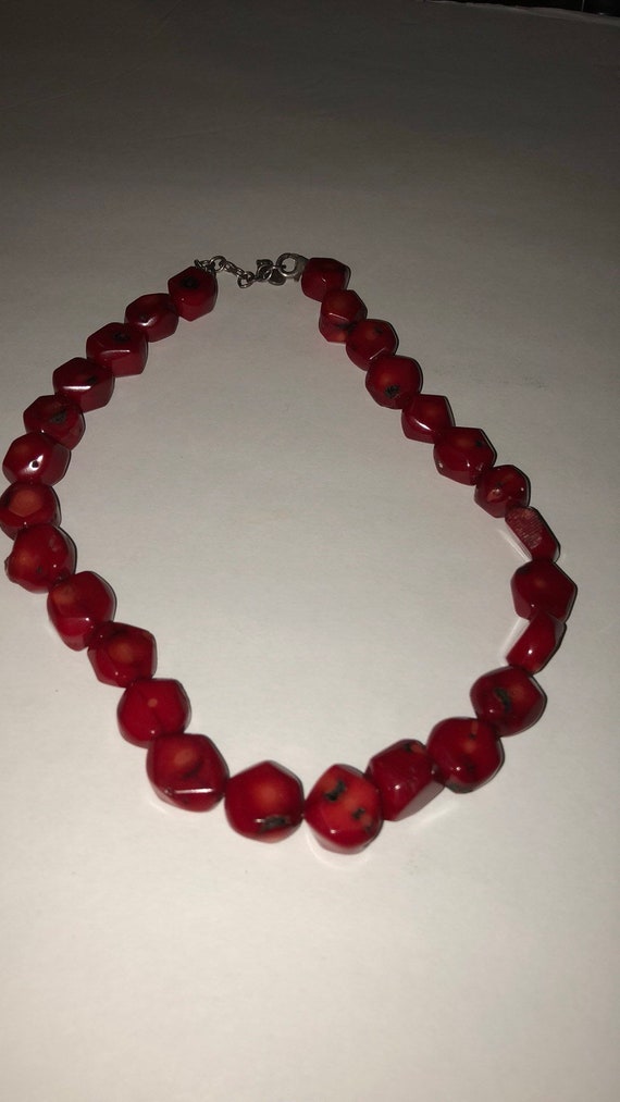 Vtg, barse necklace, red necklace, geometric cut,