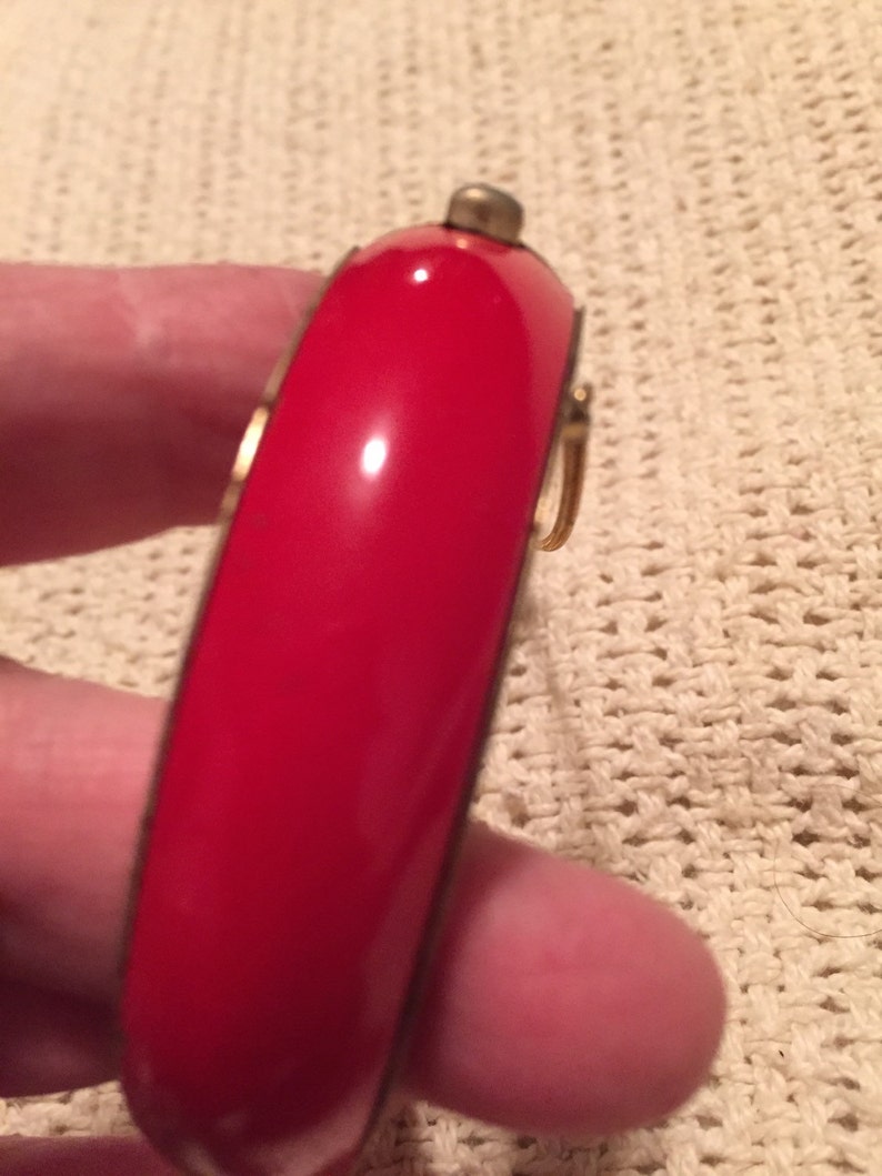 Vintage red bracelet plastic gold bangle hinged bracelet Etsy