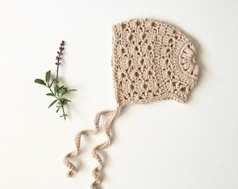 Cotton Lacie Bonnet // crochet bonnet, baby bonnet, baby hat