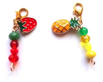 Ananas Erdbeere Zipper Pull Perlen Obst Charm klein handgemacht Geschenk Rot Gelb Reißverschluss Zieher Damen Tasche Accessoire