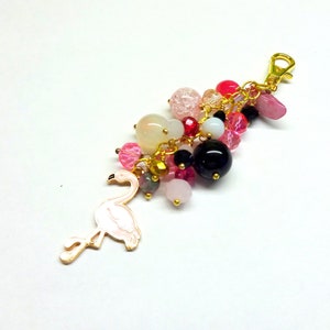 Flamingo handmade , beaded dangle purse charm Nice gift for You and for Your friends. Women&#39;s bag accessory. Can be used as key chain.