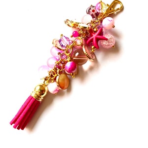 Pink Tassel Beaded Dangle Purse Charm Planner Pendant Handmade Dangle Gift For Her Bag Accessory Womens Purse Charm Birthday Gift
