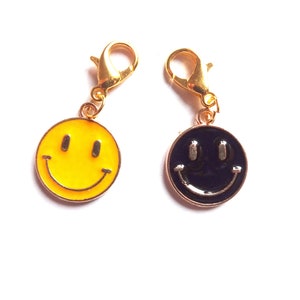 Charm pour fermeture à glissière Smile Face Charm en émail noir jaune Trousses à cosmétiques Sac à dos pour agenda Sac à bandoulière Marqueur de point Clés Charm Clip sur le charm image 3