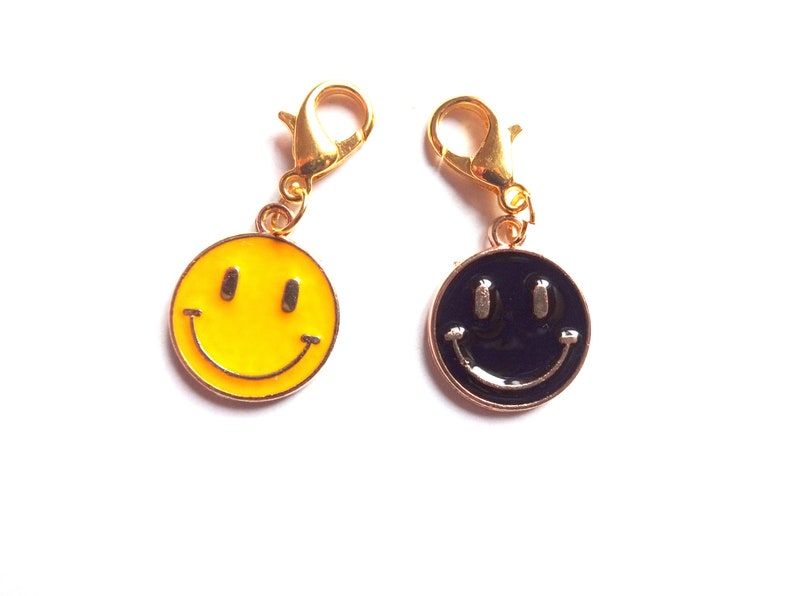 Charm pour fermeture à glissière Smile Face Charm en émail noir jaune Trousses à cosmétiques Sac à dos pour agenda Sac à bandoulière Marqueur de point Clés Charm Clip sur le charm image 3