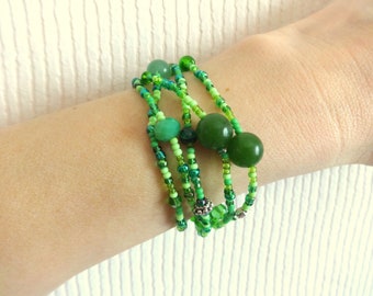 Green Seed Beads Wrap Bracelet Stretchy Beaded Women’s Bracelet Handmade Jewelry Gift for Her Wrap Bracelet 5 fois Around