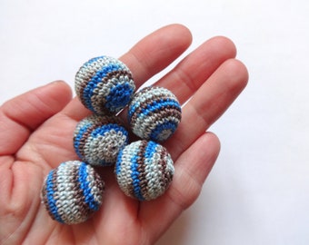 Crochet Perles en bois brun bleu Ensemble de 5 fils de coton en bois perles couvertes Fournitures d’artisanat Hêtre Bijoux en bois Faire des perles de bricolage Perles en bois