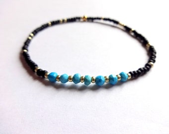Seed Beads & Turquoise Stretch Bracelet Handmade Bracelet Women's Jewelry Beaded Bracelet  Bracelet December Birthstone Bracelet