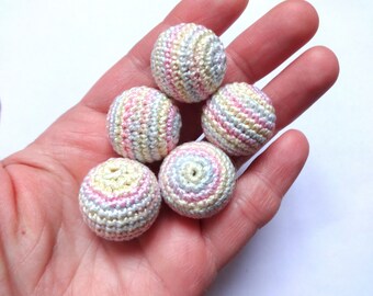 Crochet Pastel Couleur Perles en bois Set de 5 Bois Fil de coton Recouvert Perles Artisanat Bijoux en bois Faire des perles de bricolage Perles en bois