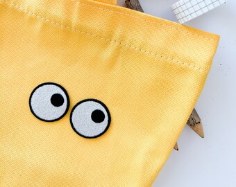 Set of 2 Funny Eyes Iron on Patches, Eyes Embroidered Applique, Large and Medium Size Cartoon Eyes DIY Craft, Bag and Pouch Embellishment