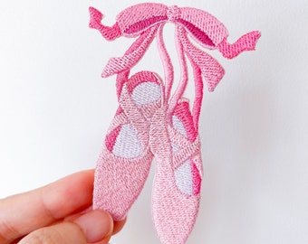 Ballet Shoes Patch, Pink Ballerina Shoes Embroidered Applique, Ballet Slippers Badge for Bag and Shirt, Patch for Girls