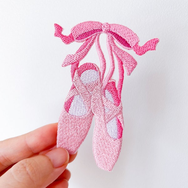 Ballet Shoes Patch, Pink Ballerina Shoes Embroidered Applique, Ballet Slippers Badge for Bag and Shirt, Patch for Girls