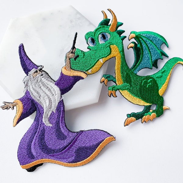 Écussons de magicien et de dragon, appliques brodées sur le thème du conte de fées, écusson de broderie pour sac à dos pour enfants, écusson thermocollant pour la rentrée scolaire