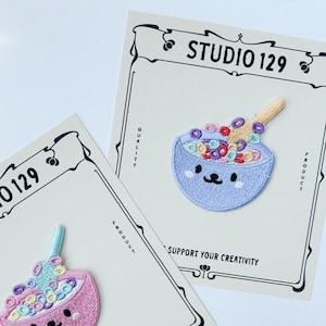 Süßer Müsli Schüssel Aufnäher für Rucksack, Kawaii Gestickte Applikation Abzeichen, Pastell Cooler Patch für Jeans, Mädchen Geschenk DIY