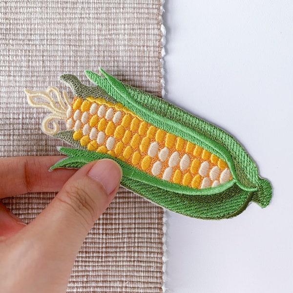 Corn Iron-on Patch, Vegetable Embroidered Applique Patch, Food Badge for Jacket T-shirt Bag, Corn on the  Cob Embroidery