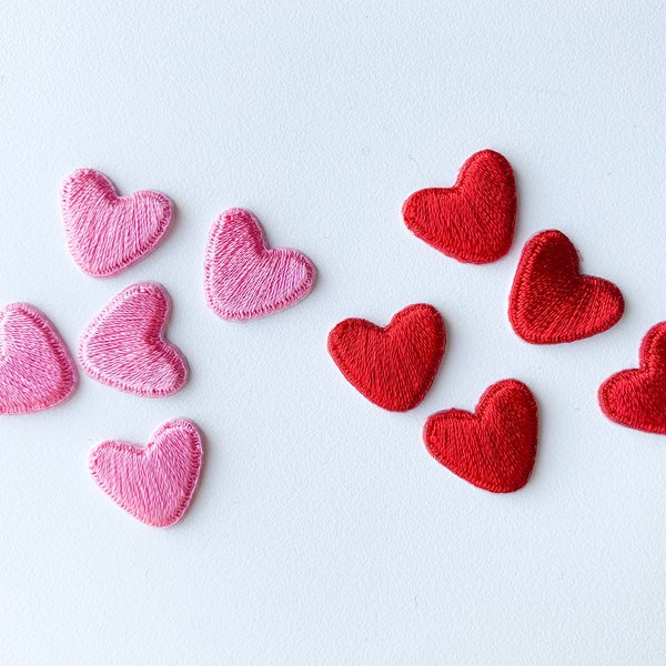 Set of Mini Heart Patches in Pink or Red, Small Heart Embroidered Applique, Tiny Heart Iron on Patches, Cute Small Patches