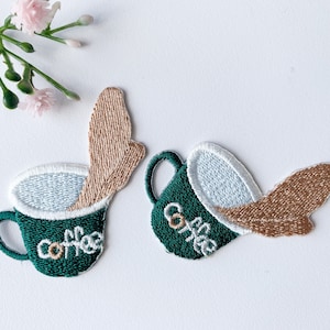 Set of 2 Spilled Coffee Iron-on Patches, Cup of Coffee Embroidered Applique Badge, Decorative Patch, DIY Gift for Coffee Lover