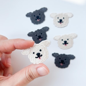 Set grijze en witte puppypatches – Poedelhondkop geborduurde opstrijkappliqué voor kleding, tassen, hoeden, jassen, doe-het-zelfaccessoires