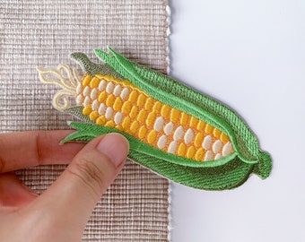 Corn Iron-on Patch, Vegetable Embroidered Applique Patch, Food Badge for Jacket T-shirt Bag, Corn on the  Cob Embroidery