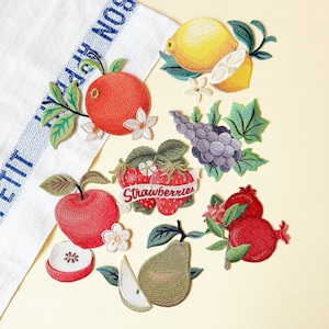 Fruit Iron-on Patches, Lemon Strawberry Grapes Pomegranate Orange Peach Embroidered Patch Badge Applique, DIY Embroidery Jeans Bag Patch