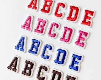 Toppe termoadesive con lettere e numeri minuscoli, alfabeti blu rossi rosa marroni, applicazioni con parole personalizzate per cappelli di stoffa, jeans