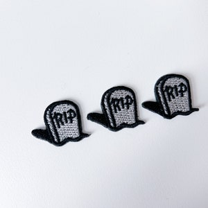 Set of Halloween Patches, Mini Iron-on Patches, Gravestone Embroidered Applique, Tombstone embroidery Design badge, Spooky Patches