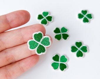 Set of Lucky Clover Iron on Patches, Four Leaf Clover Embroidered Applique, Shamrock Patches for Shirt, Plant Tiny Patch for Shoes