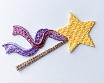 Magic Wand Iron-on Patch, Princess Stick Applique, Fairy Star Wand Badge, Girl Craft DIY Bag T-shirt Backpack Embroidered Patch
