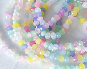 550pcs 2mm Pastel Milky Color Faceted Glass Beads, 3 Strands as a Set, Tiny Seed Beads for Jewelry Making