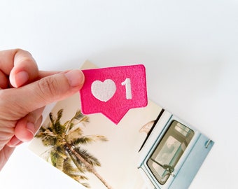 Pink Like Button Iron on Patch, Like Heart Embroidered Applique, Fabric Embroidery Decor for Influencer, Gift Making for Valentine's Day