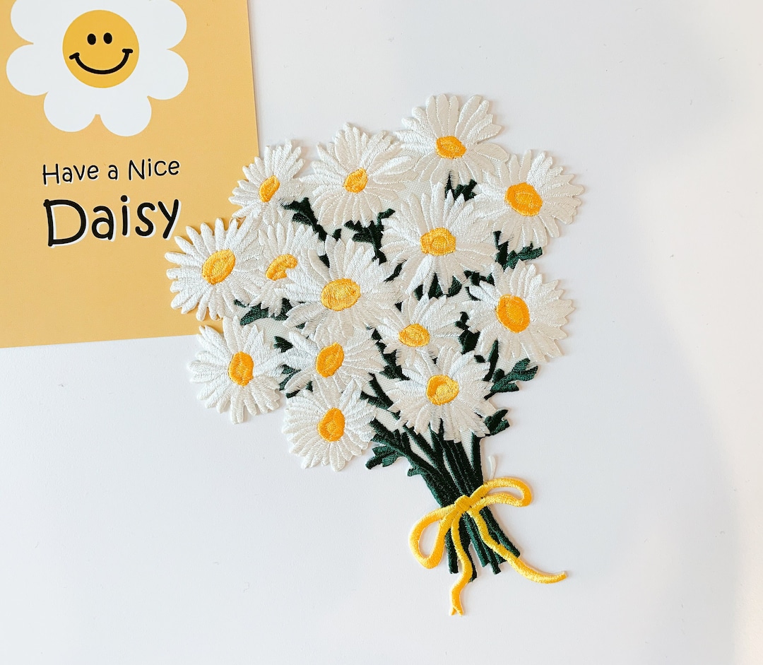 Daisy Large Ironon Patch Daisy Flower Bouquet Embroidered Etsy