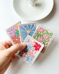 Flower Stamp Iron on Patches, Floral Embroidered Applique, Vintage Stamp Patch, Decor for Jeans Bag Sweatshirt, Small Gift Ideas product logo