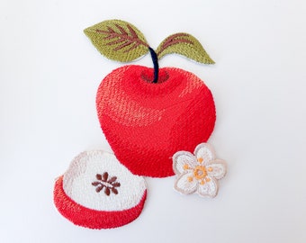 Apfel Bügelbild, Apfel Patch, Gestickte Früchte Applikation, DIY für Stickerei Enthusiasten und Obst Liebhaber
