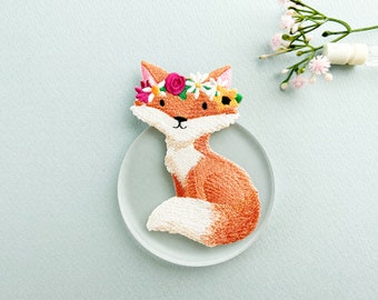 Fox Iron on Patch, Woodland Friends Applique, Forest Animal Fox Embroidered Patch, Cute Fox Patch for Kids Backpack, Fox Embroidery Patch