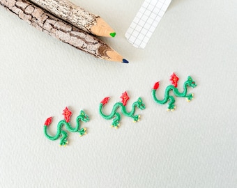 Set of Small Dragon Iron on Patch, Dragon Embroidery Applique, Mini Green Dragon Patches, Tiny Dragon for Socks Bag Strap Hat T-shirt Craft