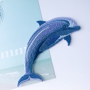 Dolphin Iron-on Patch, Ocean Animal Blue Dolphin Embroidered Applique, Cute Dophin Patch for Jacket Team Uniform Hat Bag Sweatshirt