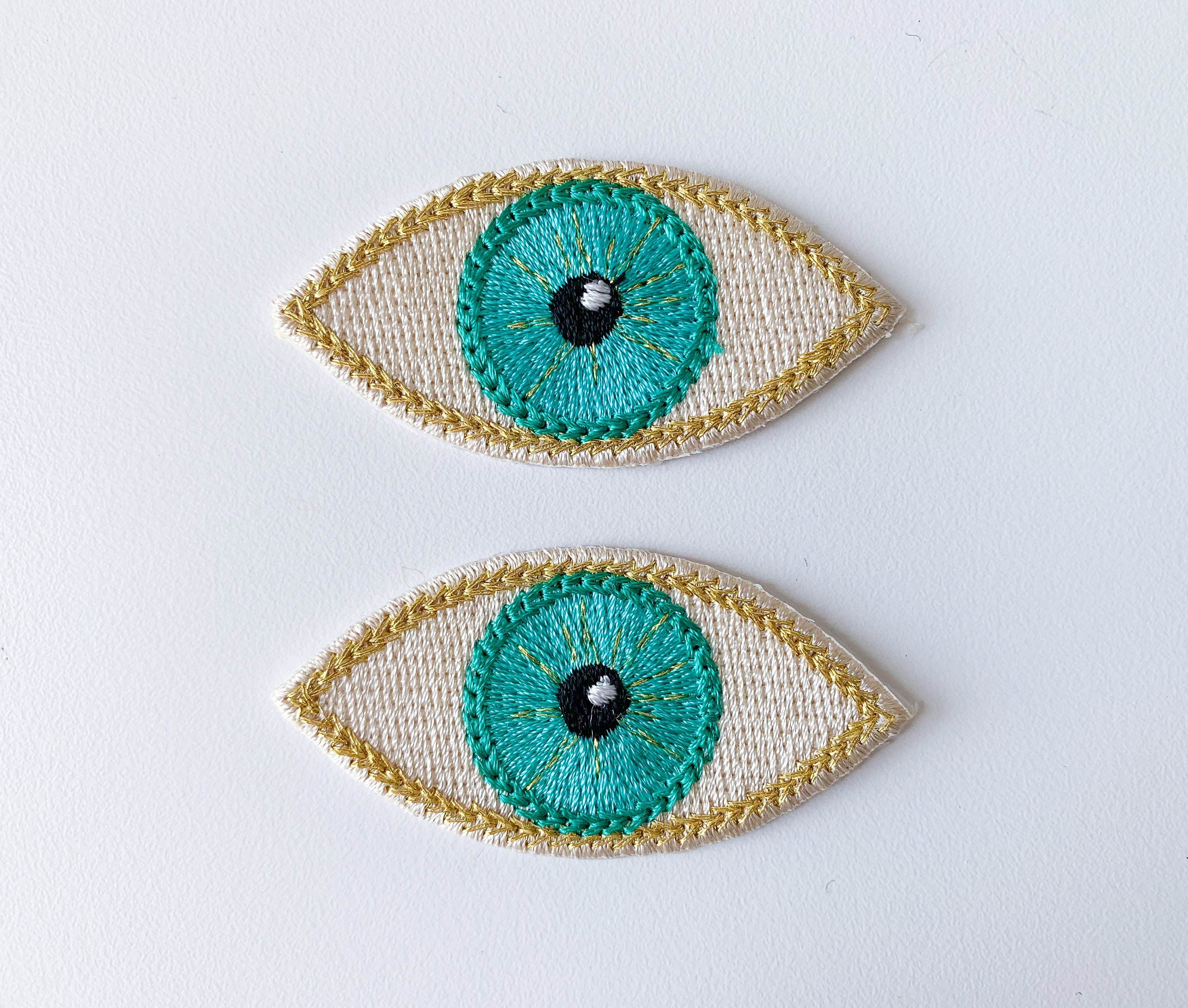 Evil Eye Iron on Patches Large Sequins Yellow Blue Embroidered Sewing Applique, Size: Dimensions : 7.5 x 5.5