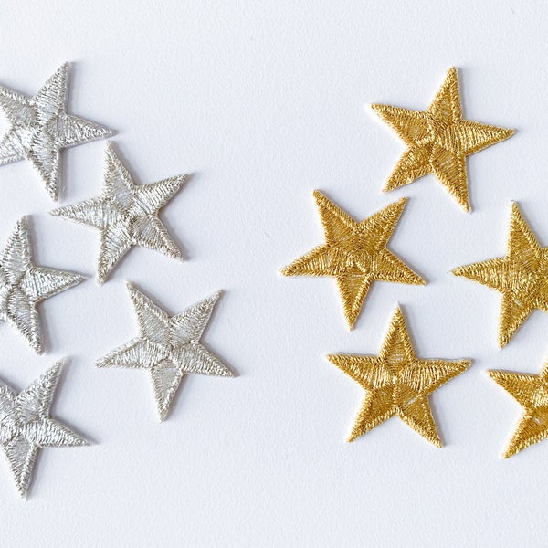 Set of Star Patches in Gold or Silver, Mini Star Iron-on Patches, Embroidered Badges, Gold or Silver Cloths Hat Backpack Appliques