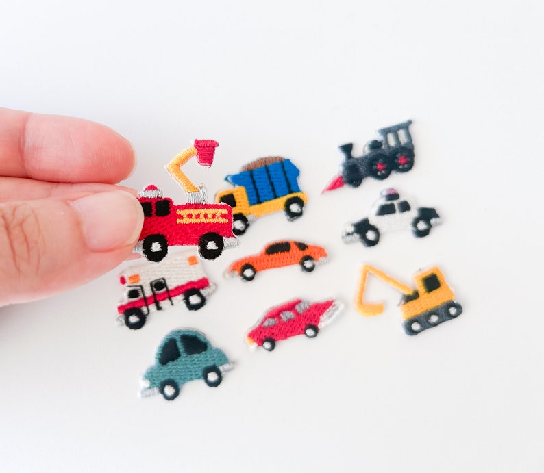 Set of 9 Mini Racecar Vehicle Patches, Cute Tiny Car Embroidered Iron ...