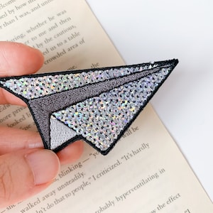 Sparkly Paper Airplane Patch – Sequin Iron-On Embroidery for Jacket, Backpack or Denim, Travel or School Gift Idea