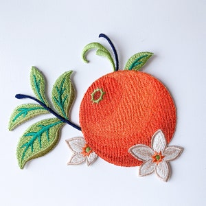 Orange Iron-on Patch, Summer Fruit Orange Embroidered Applique Patch, Retro Decor Big Patch for Apron Tote Bag
