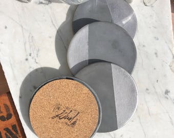 Charcoal Concrete Coaster with Silver (Set of Four)