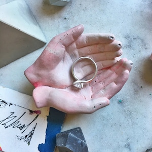 Kleine batch sereniteit roze betonnen handen Catchall kaarthouder sieraden ring houder theelichthouder