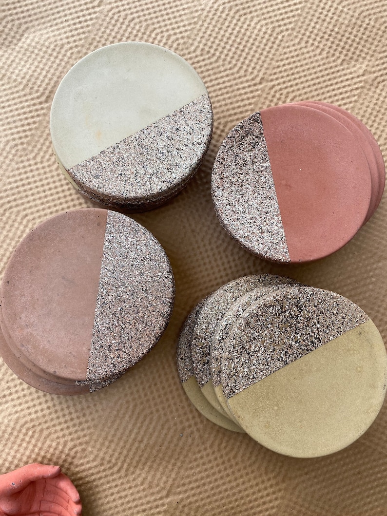 Limited Batch Khaki Concrete with Rock style Accent Coaster Set of Four image 5