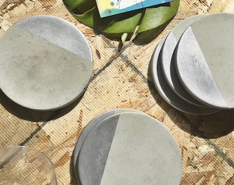 Concrete Coaster with Silver (Set of Four)